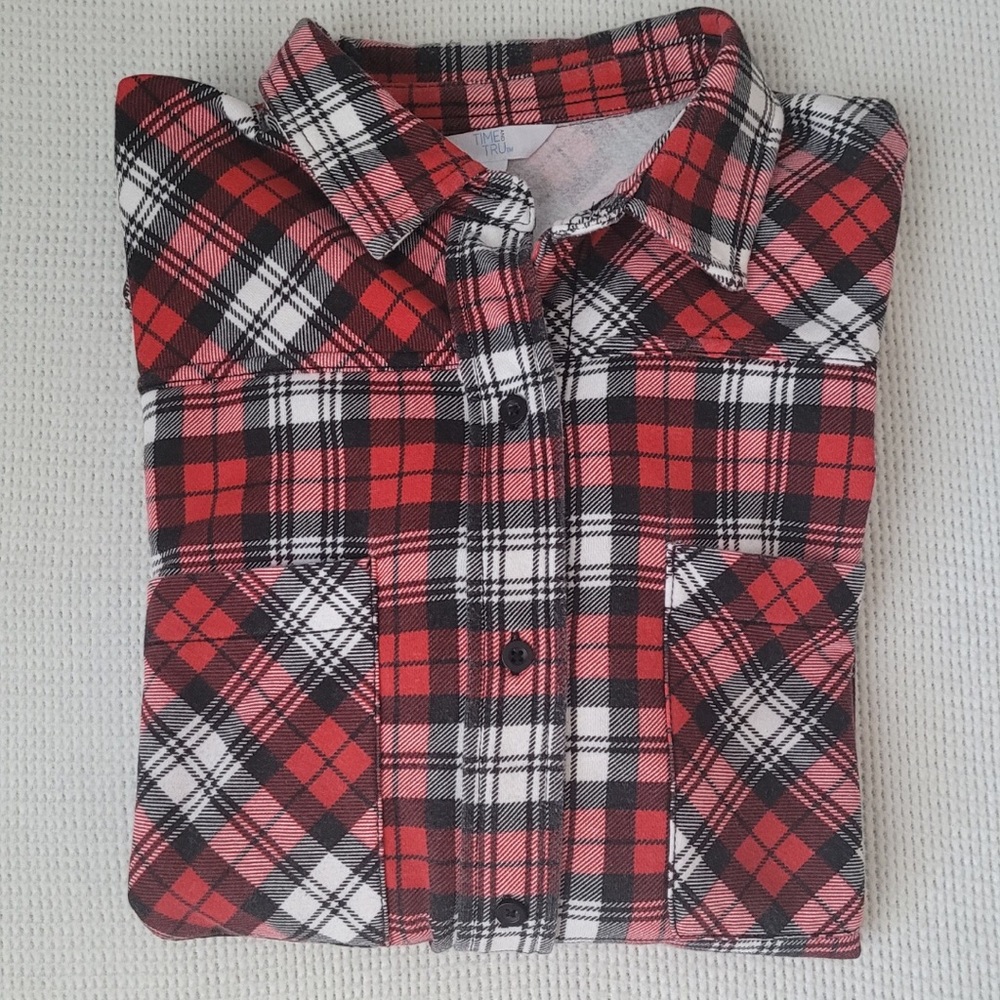 Time & Tru | plaid shacket with fleece lining | size: L